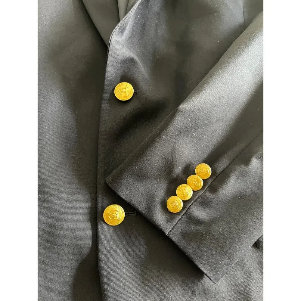 Ralph Lauren pure new wool sport coat blue gold buttons black label men's 46R